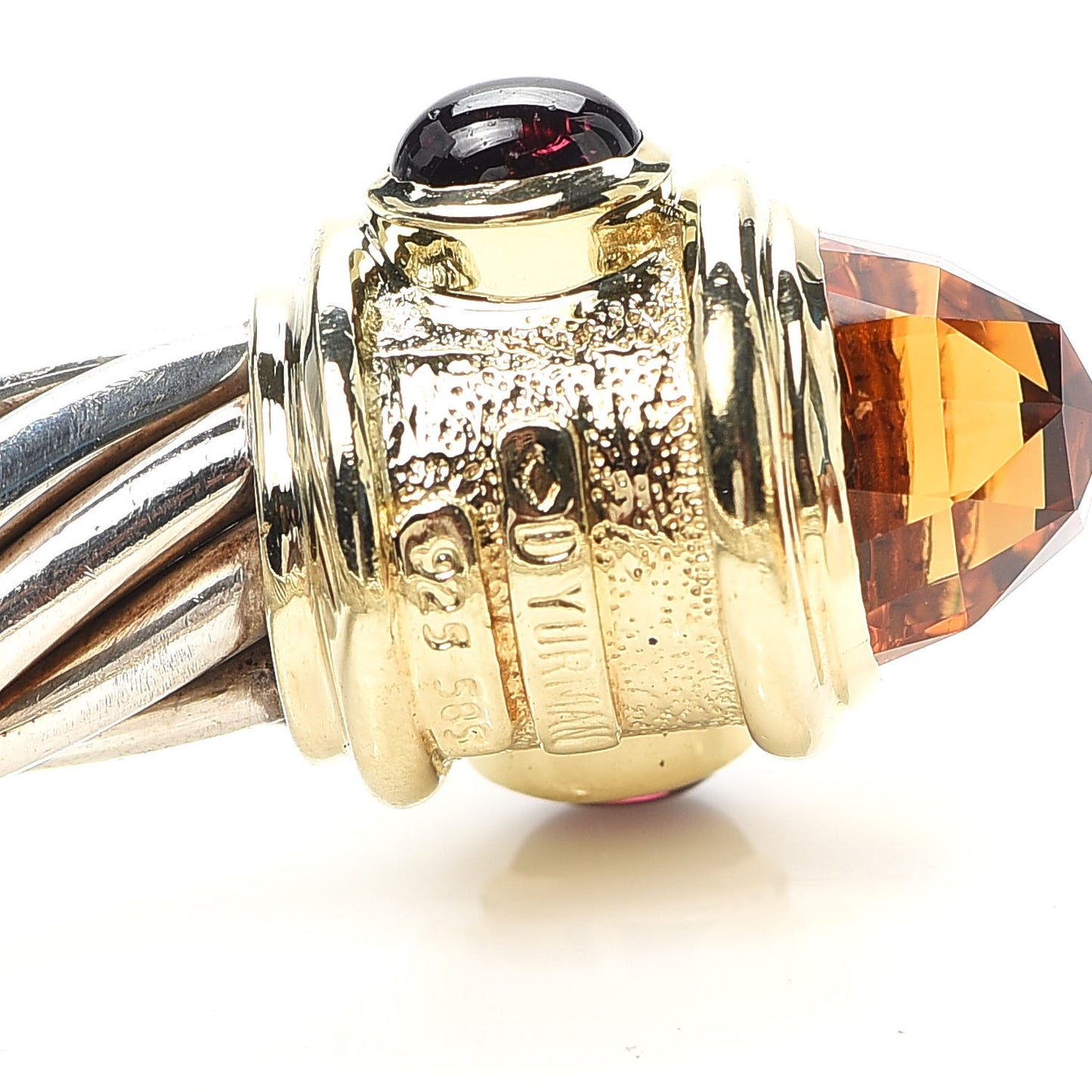 Sterling Silver 14K Yellow Gold Citrine Garnet Iolite 10mm Renaissance Cable Bracelet