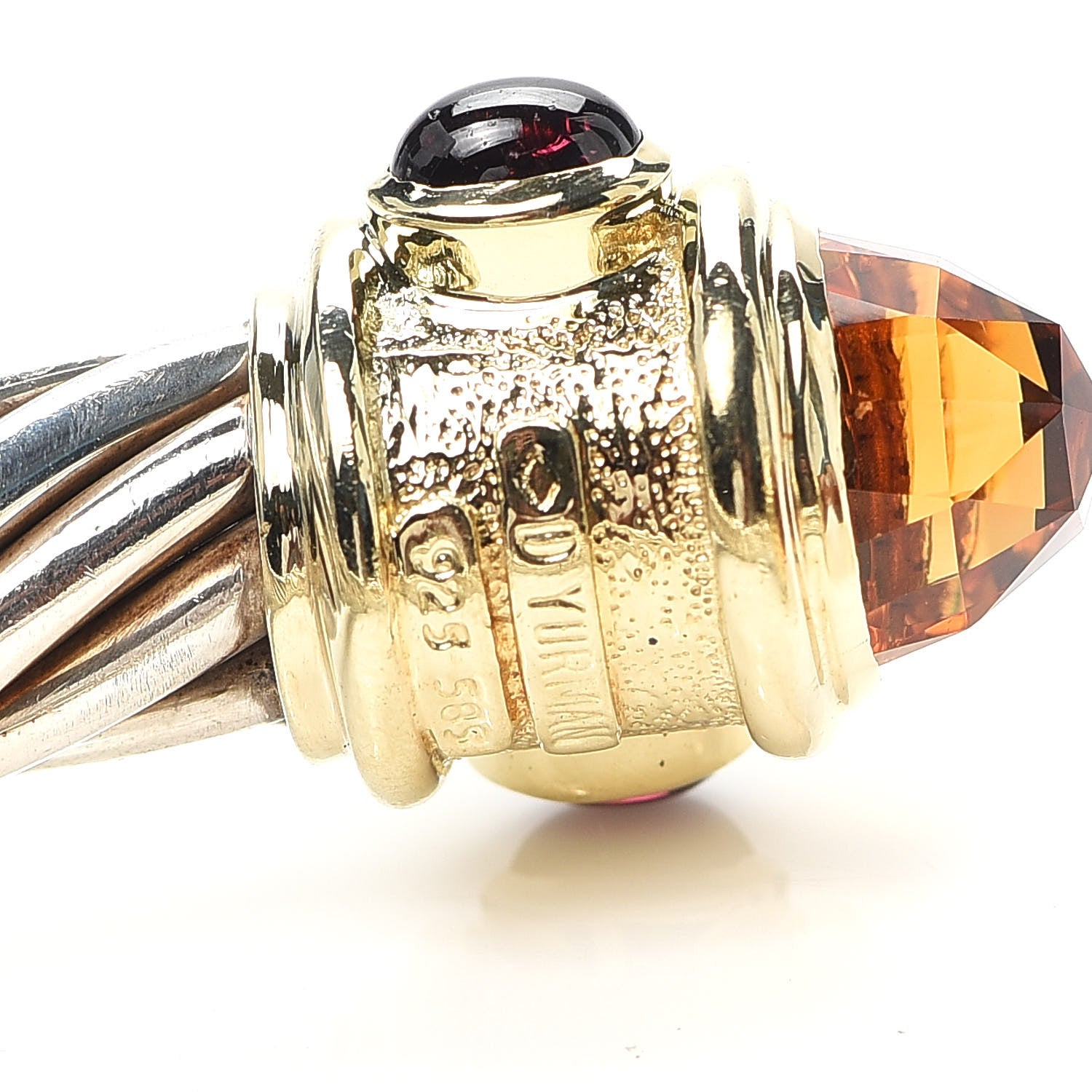 David Yurman Sterling Silver 14K Yellow Gold Citrine Garnet Iolite 10mm Renaissance Cable Bracelet 5 of 5