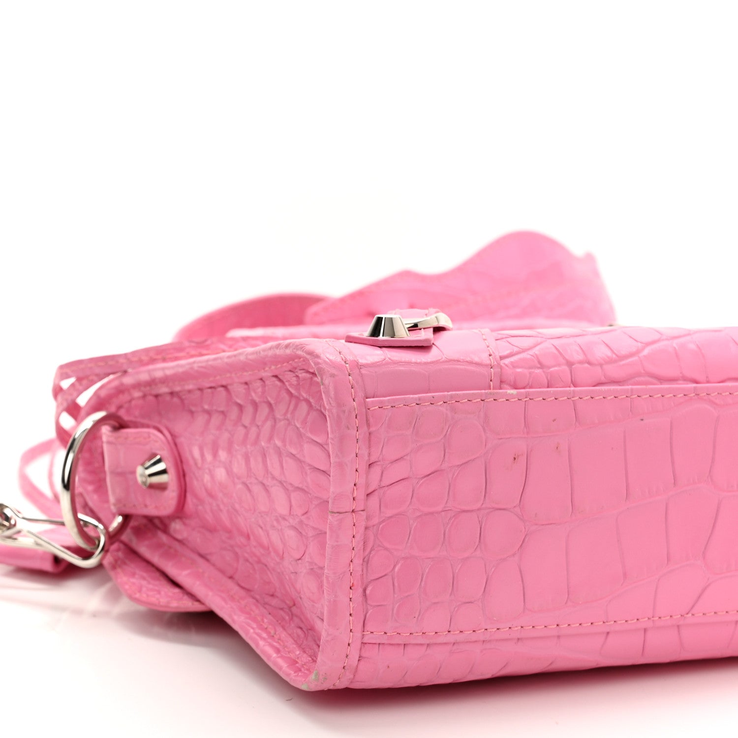 Balenciaga Shiny Supple Calfskin Crocodile Embossed Classic Silver Hardware Mini City Baby Pink 9 of 10