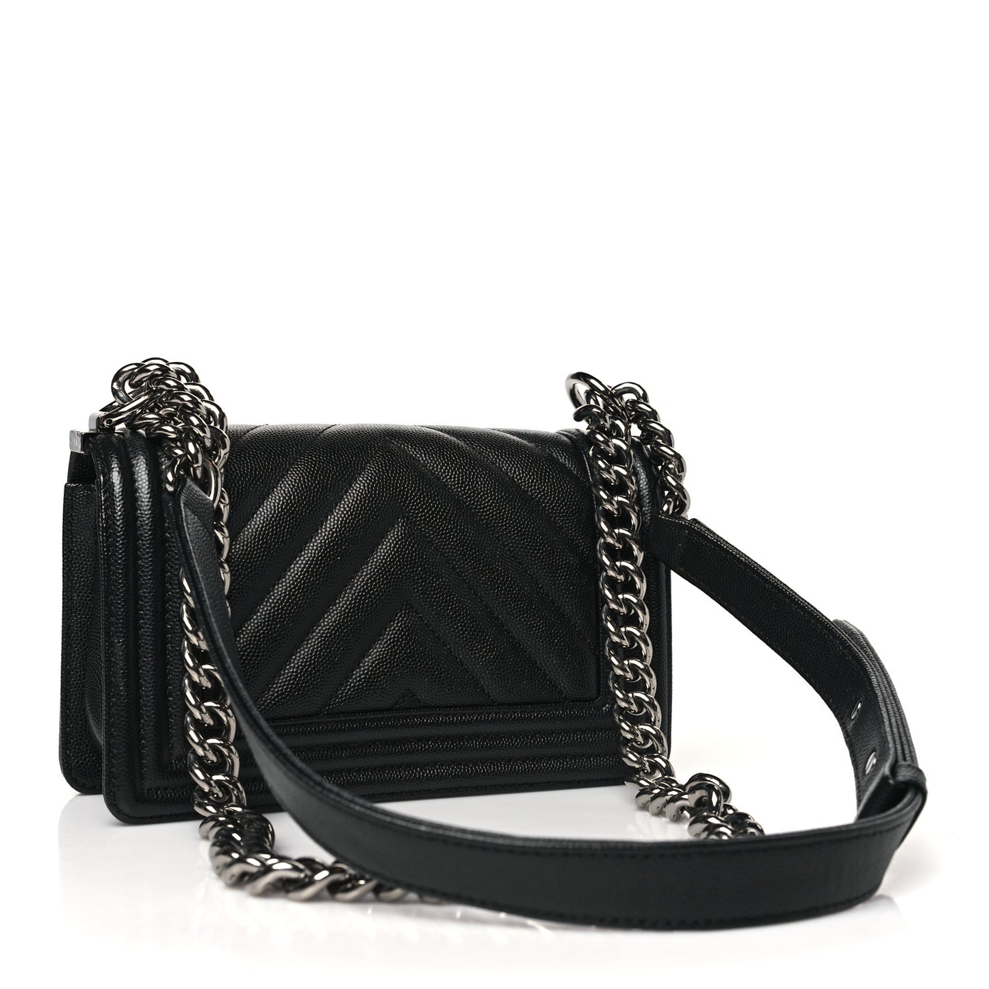 Caviar Chevron Quilted Small Boy Flap Black