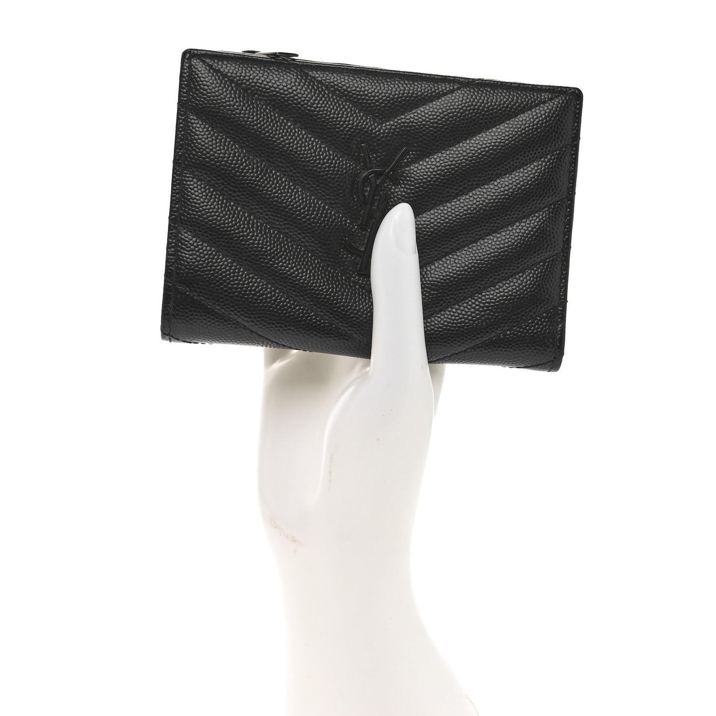 Grain De Poudre Matelasse Chevron Monogram Monochrome Zipped Two-Part Wallet Black