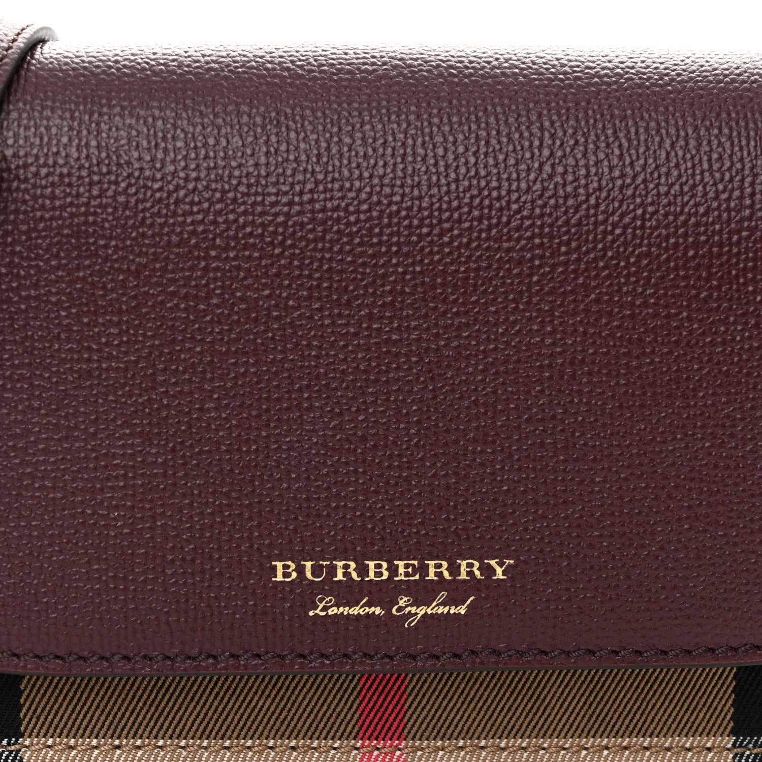 Burberry Derby Calfskin House Check Wallet On Chain Mahogany Red 7 of 9