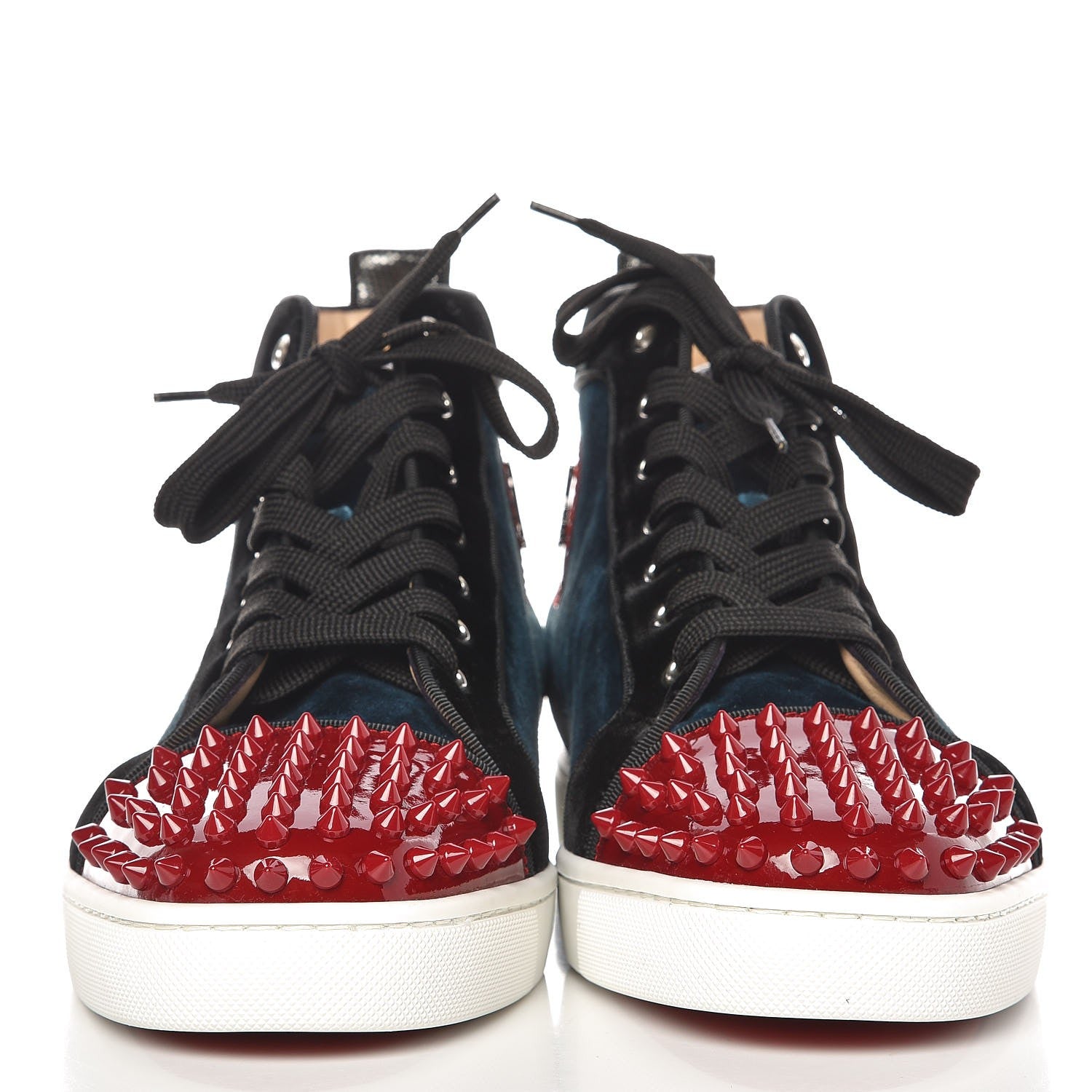 Christian Louboutin Mens Suede Patent Spikes Lou Orlato Flat Sneakers 42 Blue Khol 3 of 9