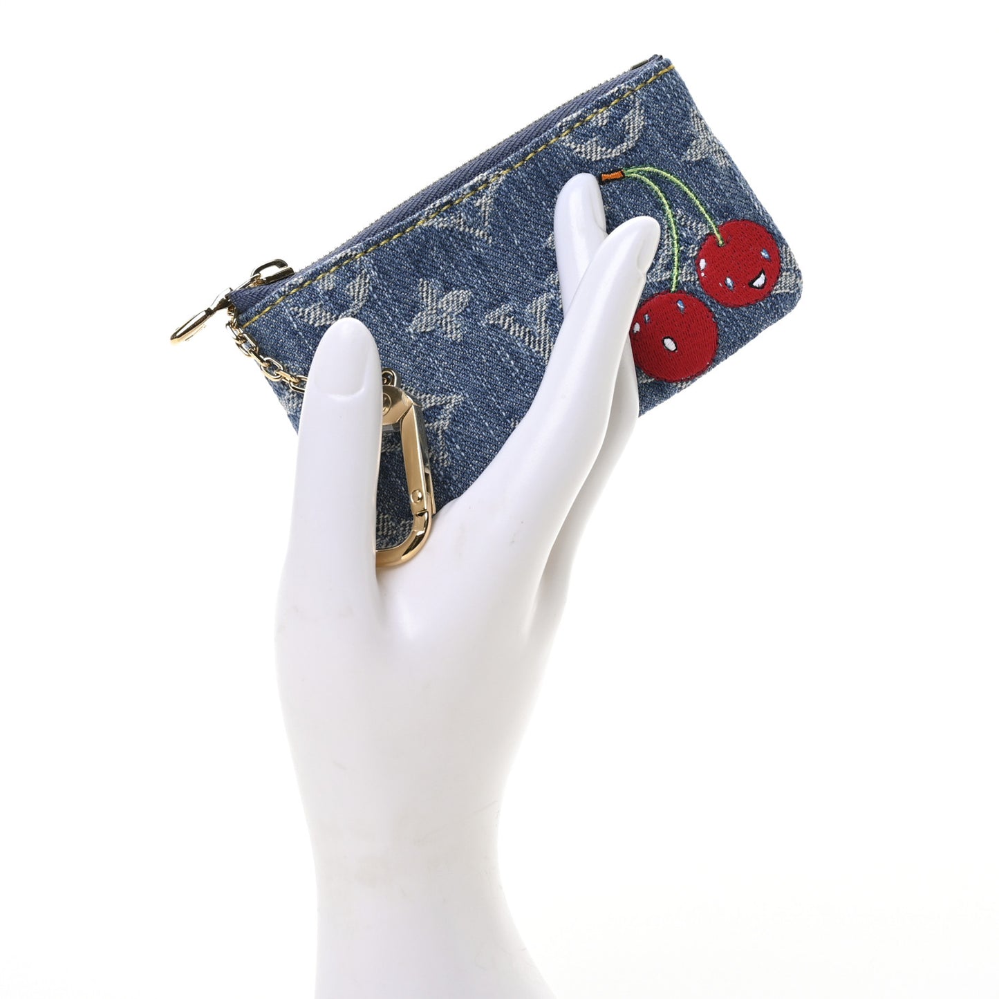 LV X TM Monogram Denim Cerises Key Pouch Blue