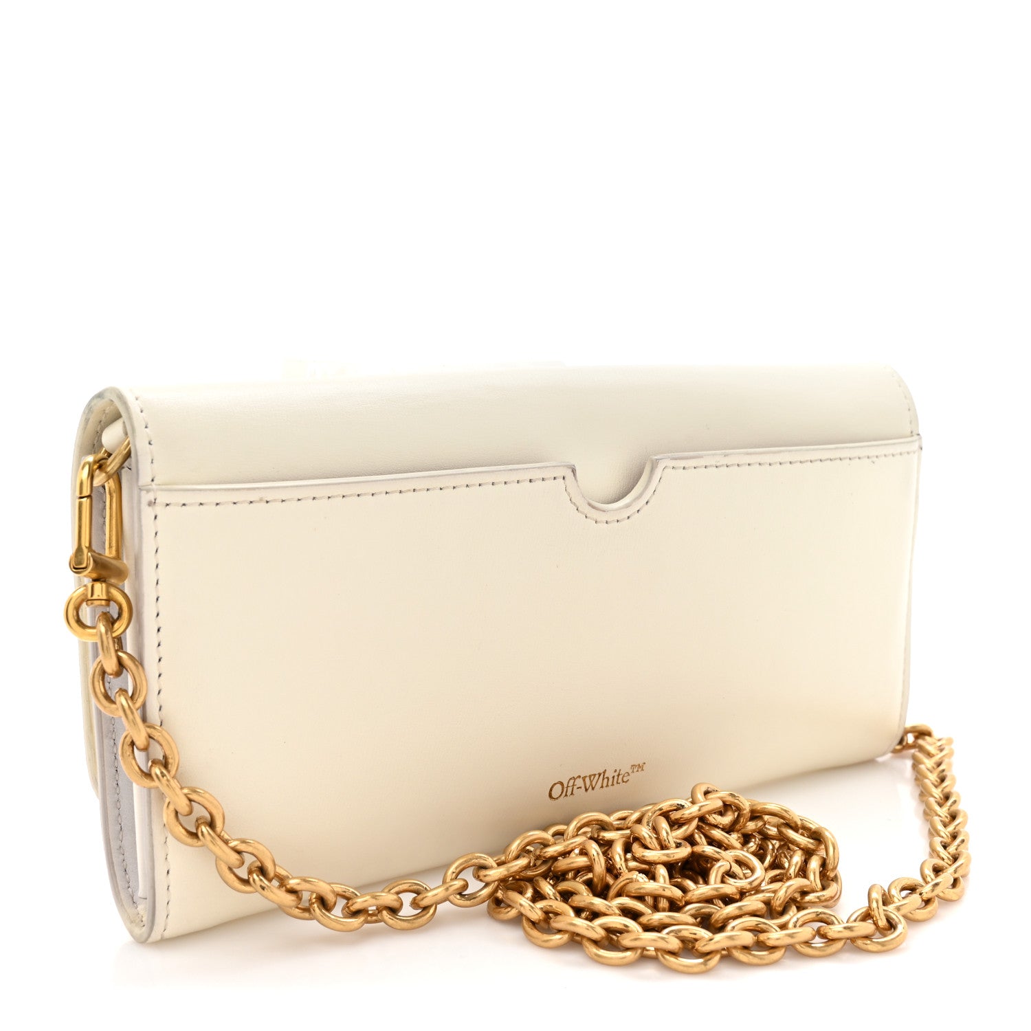 Off-White Calfskin Jitney Logo Flap Wallet On Chain White 1788906