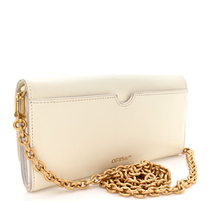 Off-White Calfskin Jitney Logo Flap Wallet On Chain White 3 of 15
