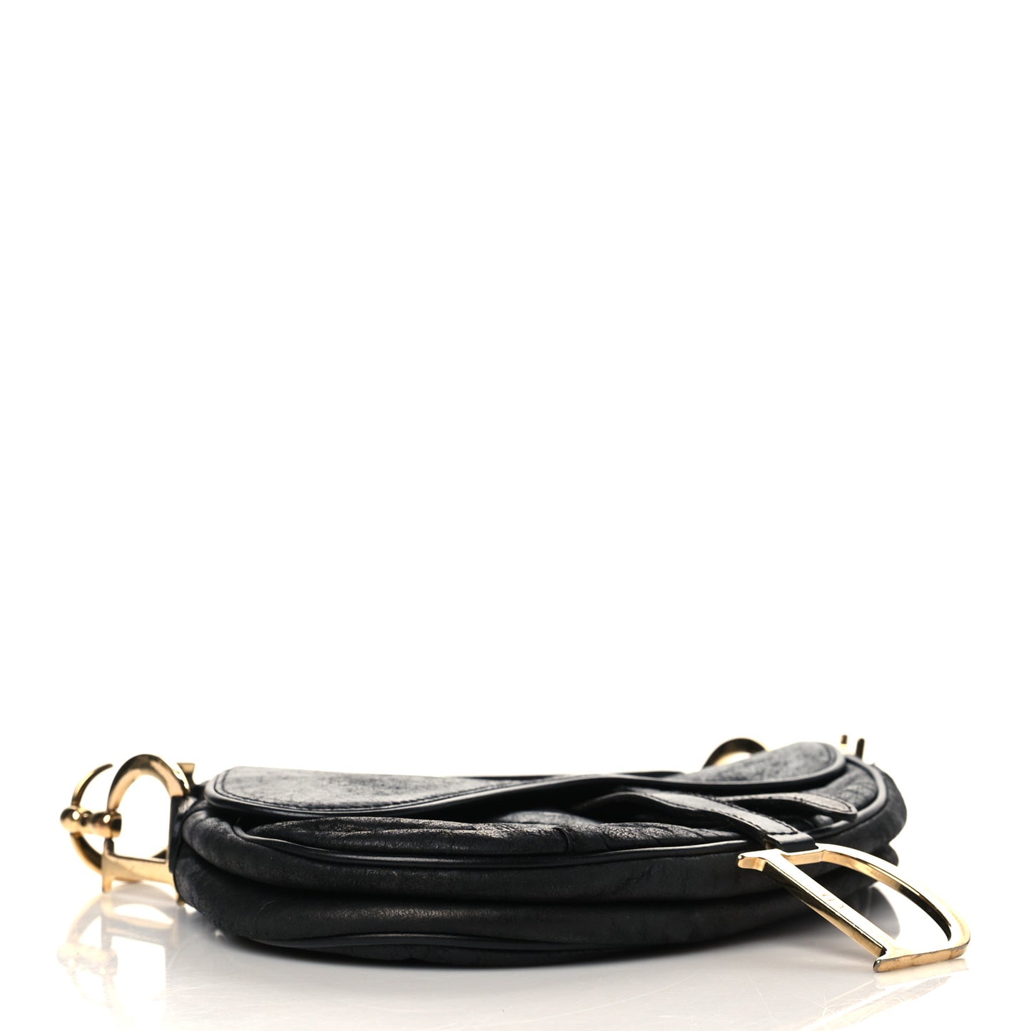 Shiny Goatskin Saddle Bag Black
