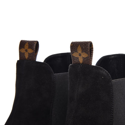 Louis Vuitton Suede Monogram Uniformes Cap Toe Chelsea 75mm Ankle Boots 37.5 Black 7 of 9