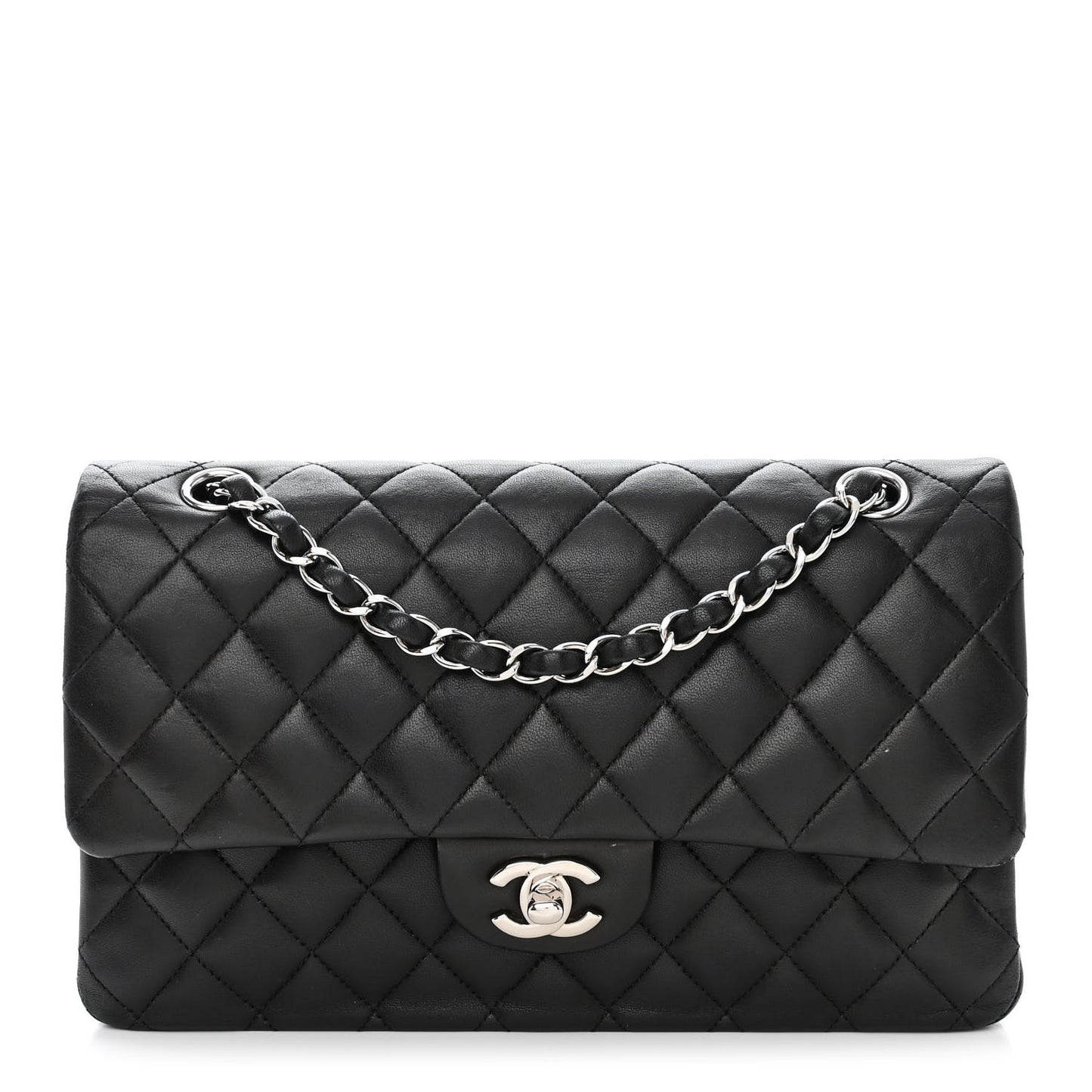 Lambskin Quilted Medium Double Flap Black