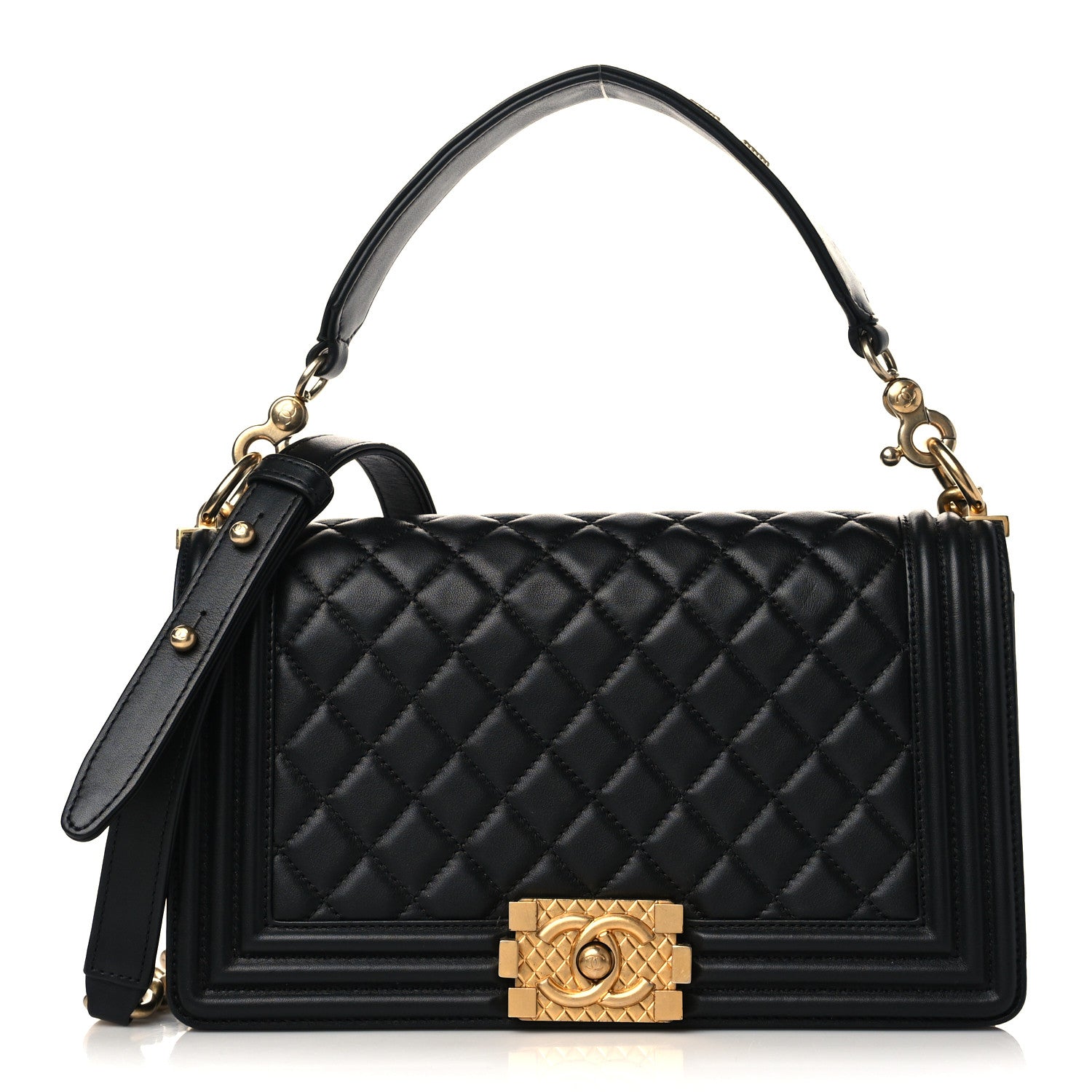 Chanel Calfskin Medium Boy Logo Top Handle Flap Black 1 of 10