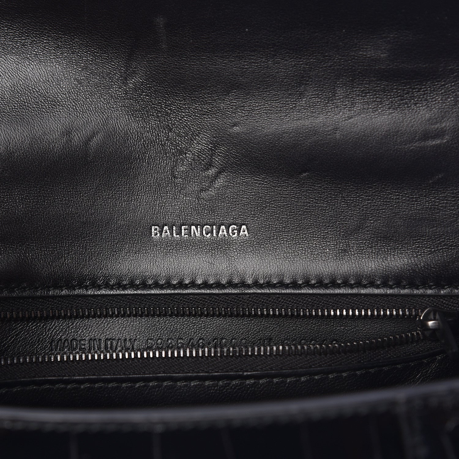 Balenciaga Shiny Calfskin Monochrome Crocodile Embossed Small Hourglass Top Handle Bag Black 6 of 9