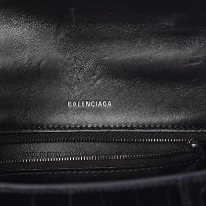 Balenciaga Shiny Calfskin Monochrome Crocodile Embossed Small Hourglass Top Handle Bag Black 6 of 9