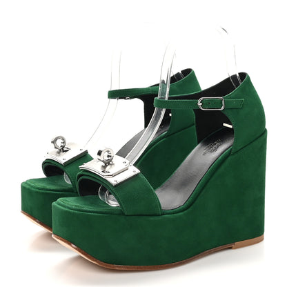Hermes Suede Goatskin Hilda 80 Sandals 37.5 Vert Electrique 4 of 9