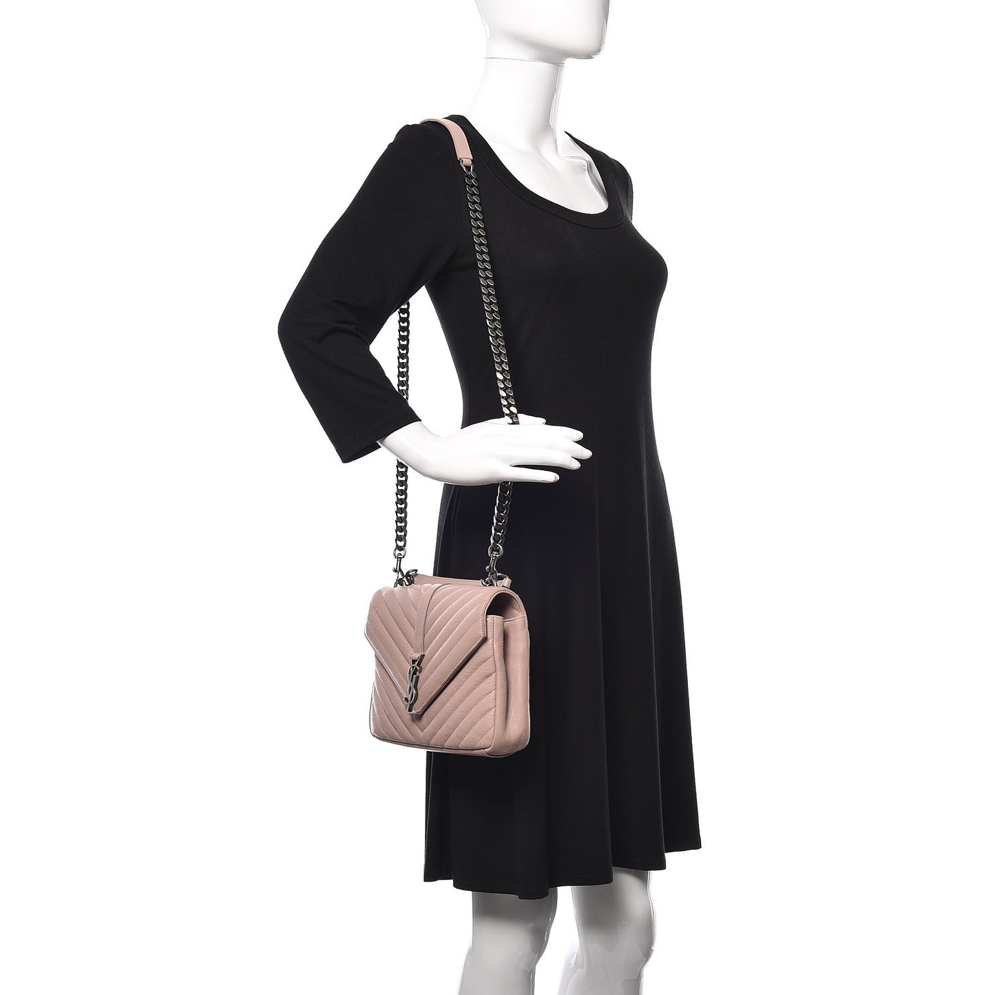 Sheepskin Matelasse Chevron Monogram Medium College Bag Rose Poudre