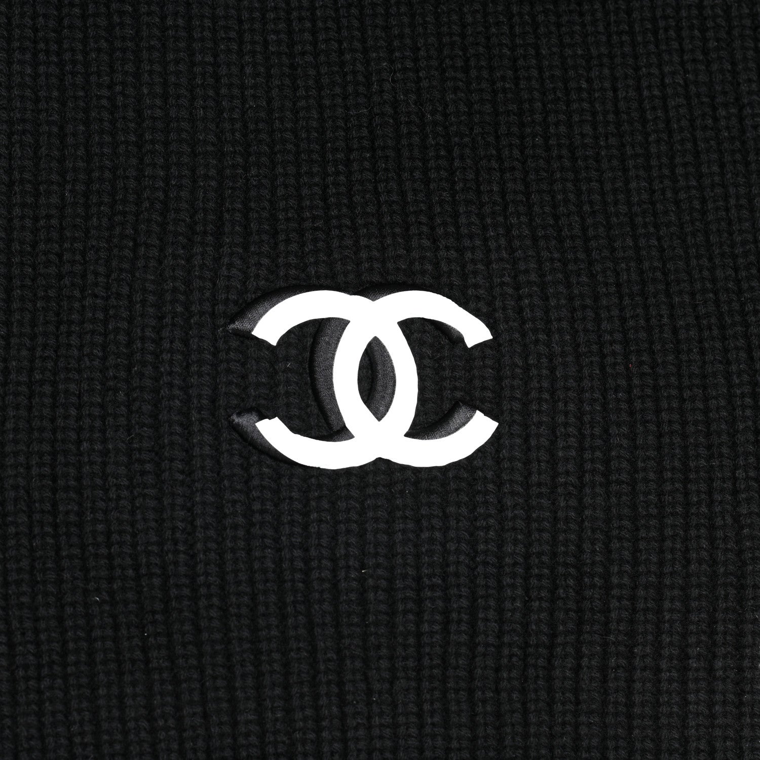 Chanel Wool Cashmere CC Scarf Black White 4 of 5
