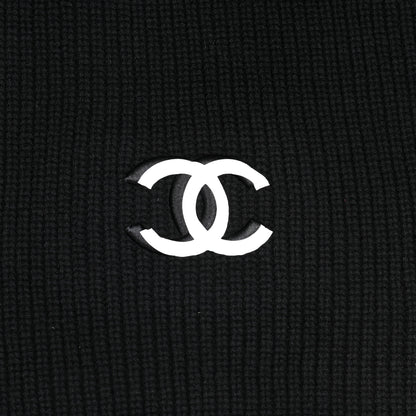 Chanel Wool Cashmere CC Scarf Black White 4 of 5
