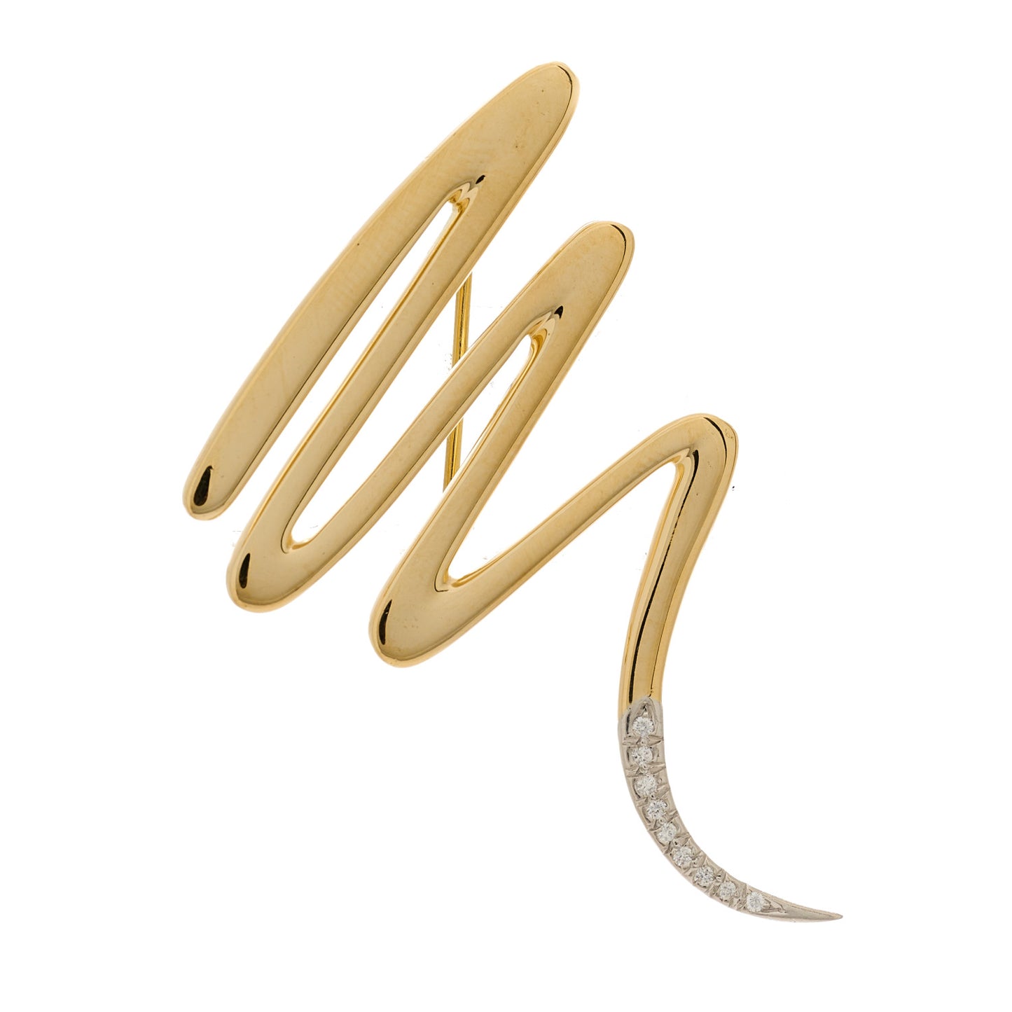 18K Yellow Gold Platinum Diamond Paloma Picasso Zig Zag Brooch