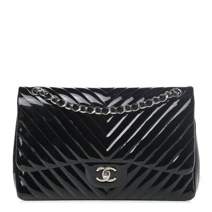 Chanel Patent Chevron Quilted Jumbo Double Flap Black 1 of 4