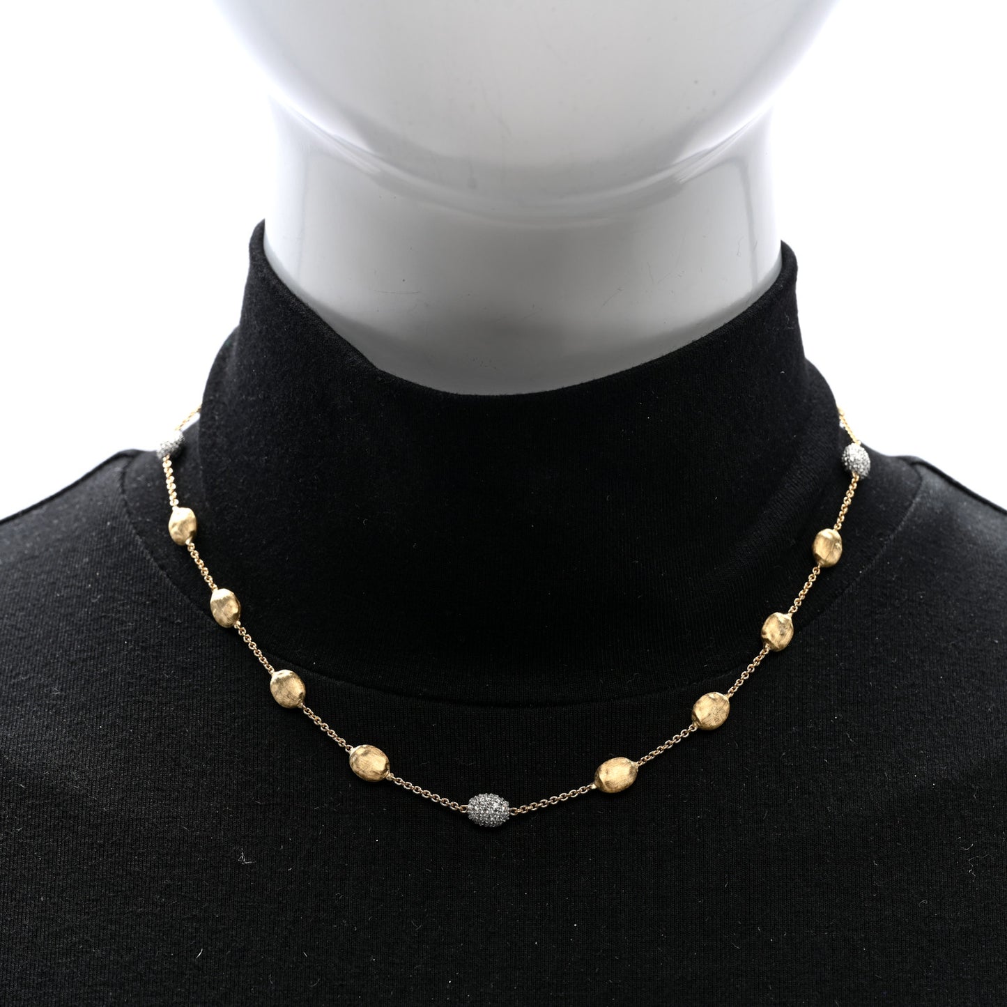 18K Yellow White Gold Diamond Siviglia Small Bead Short Necklace