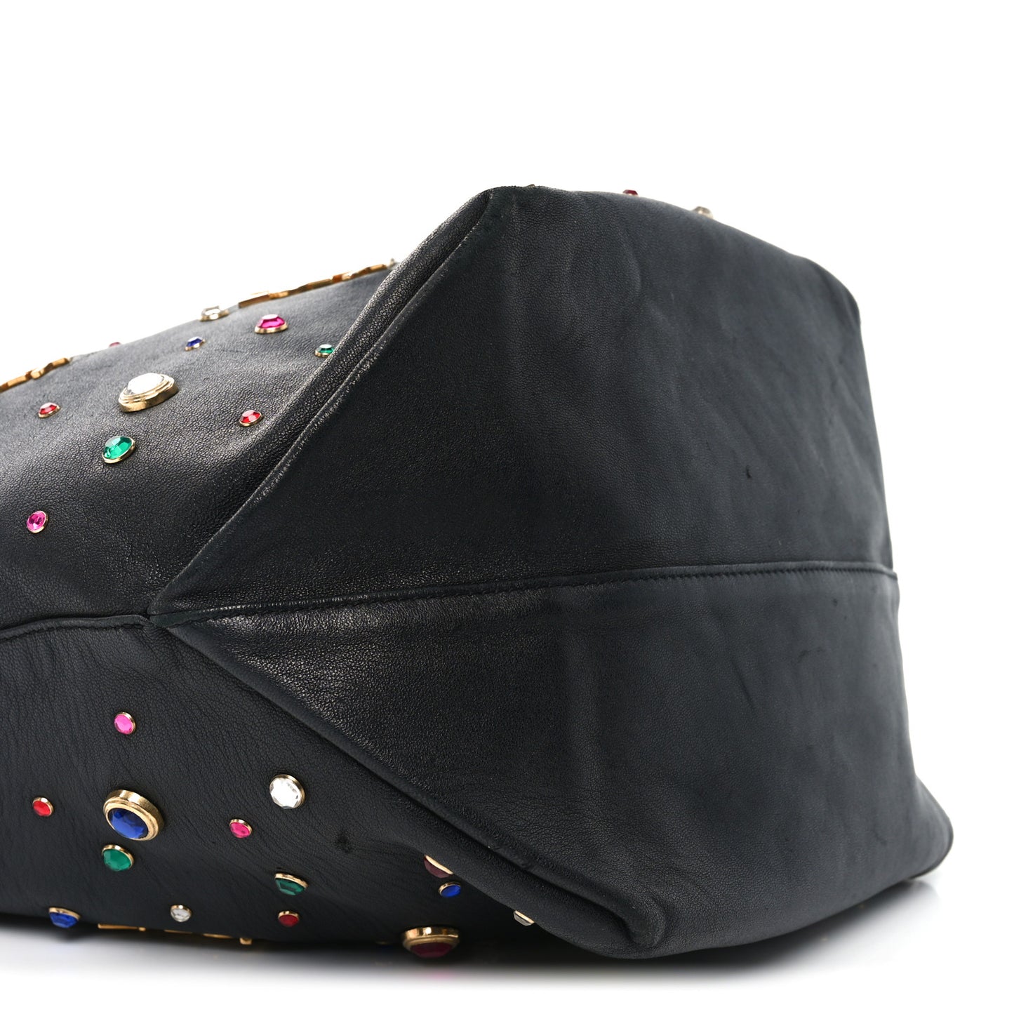 Lambskin Charm Studded Teddy Drawstring Bag Black