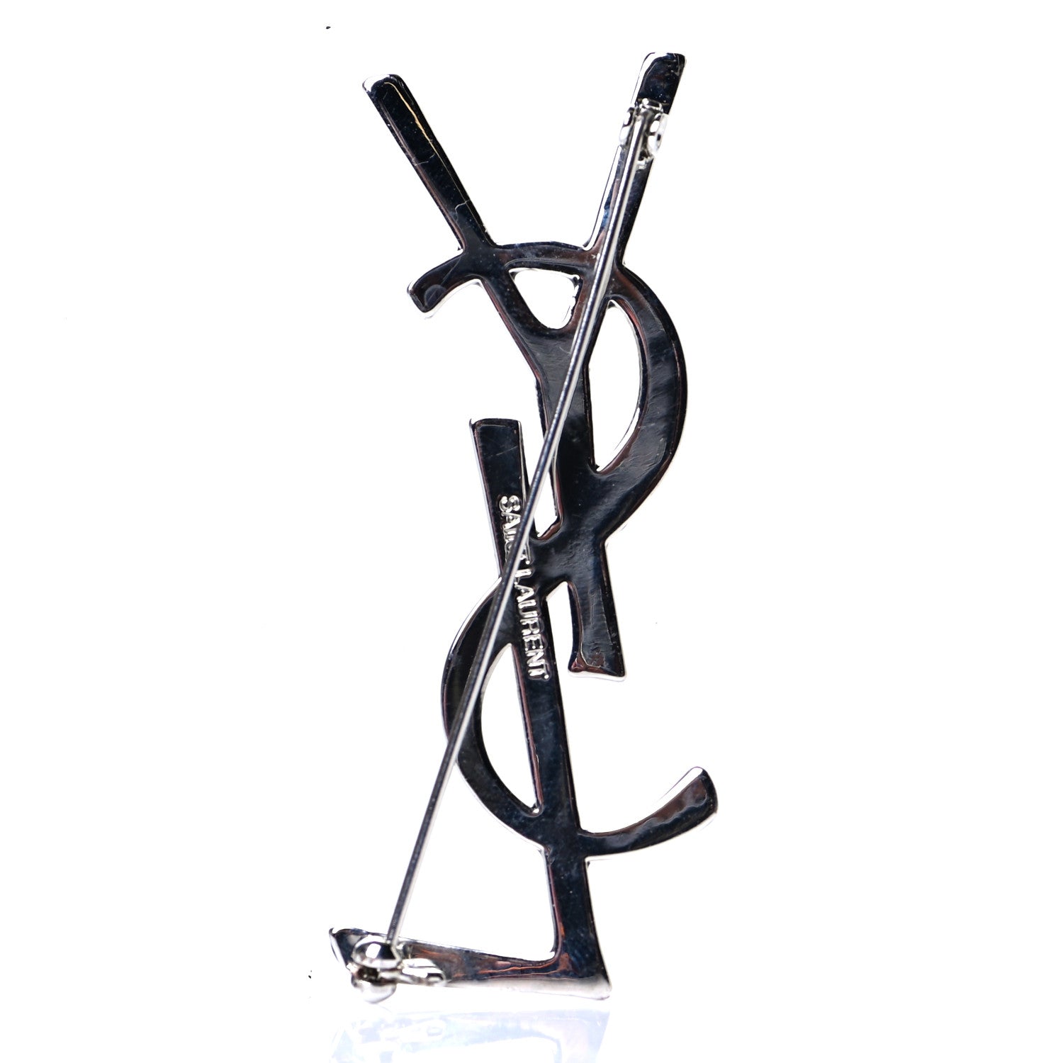 Saint Laurent Monogram Crystal Brooch Black Silver 4 of 9