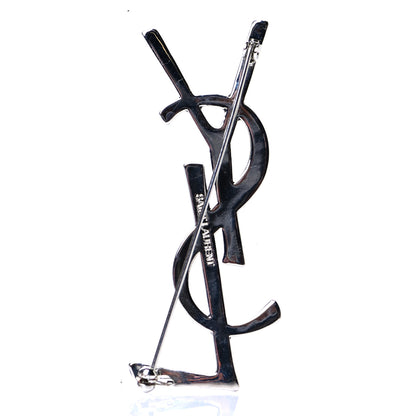 Saint Laurent Monogram Crystal Brooch Black Silver 4 of 9