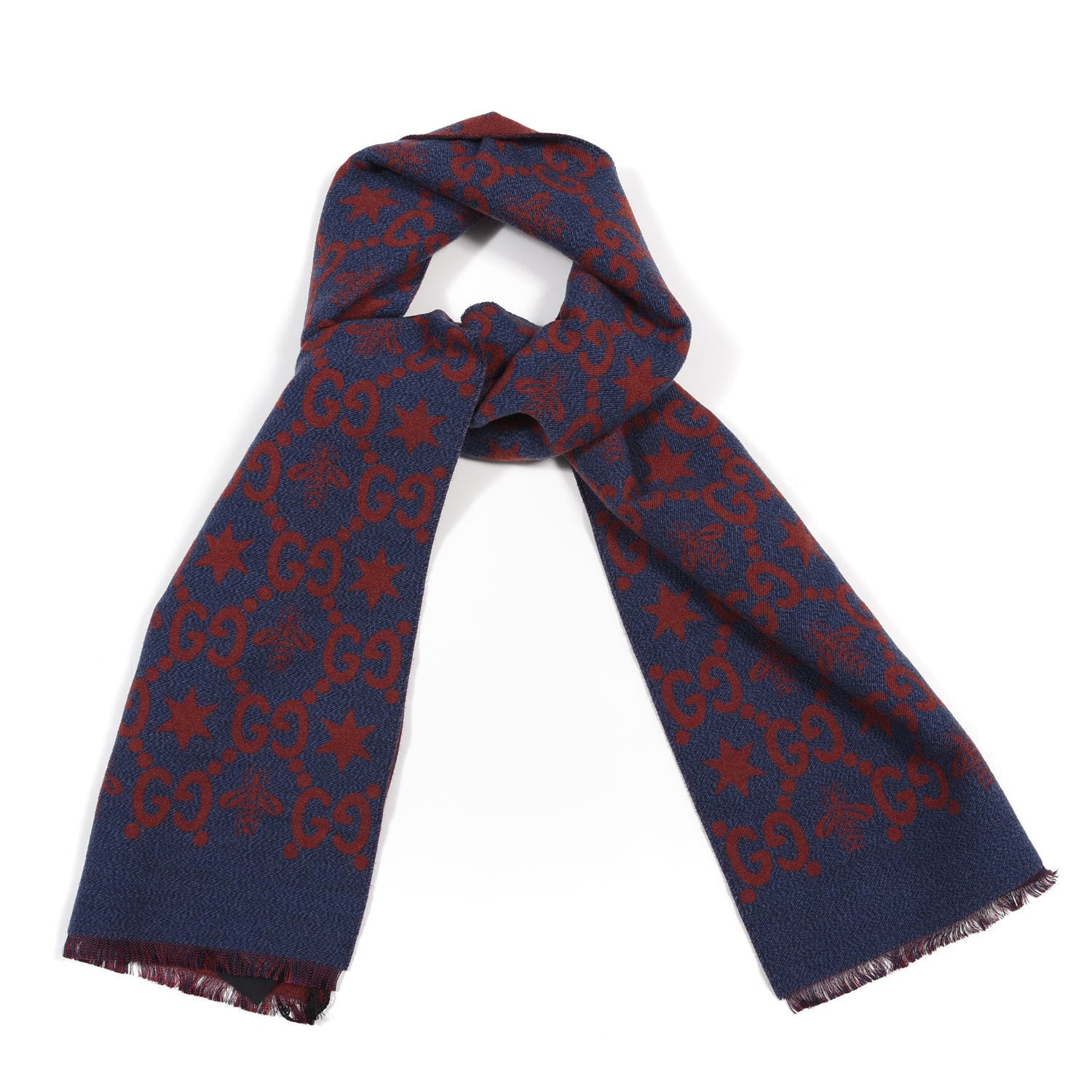Gucci Wool Silk GG Monogram Fly Constellation Scarf Sapphire Red 1 of 3