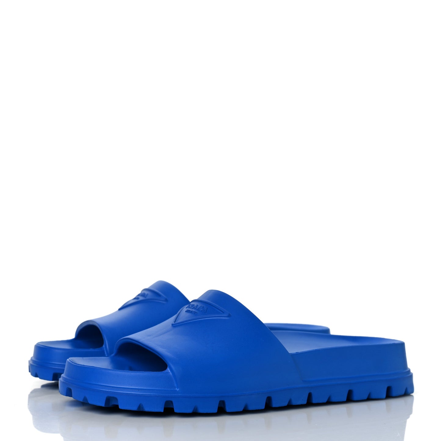 EVA Rubber Triangle Logo Embossed Womens Lug Sole 20mm Slide Sandals 39 Azzurro