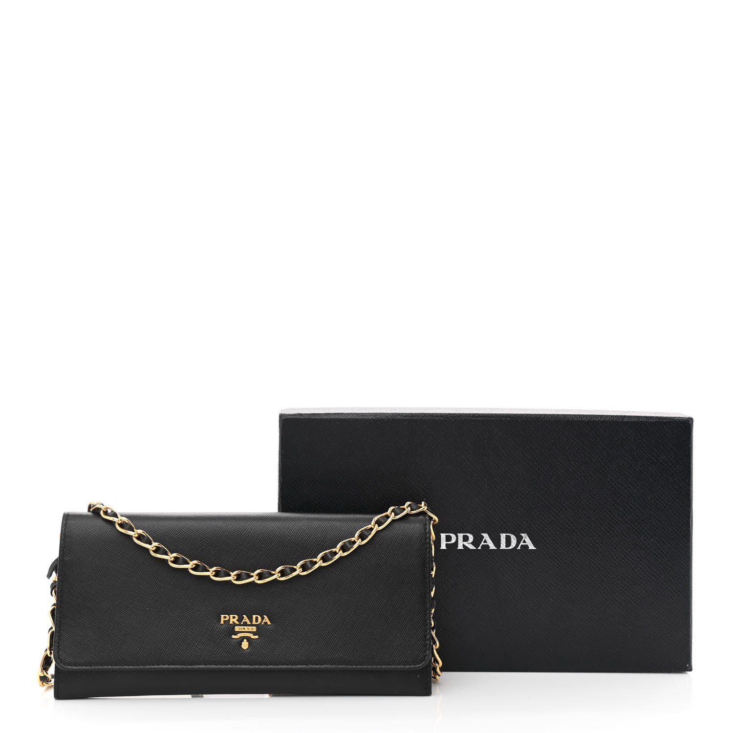 Prada Saffiano Metal Oro Chain Wallet Black 12 of 12