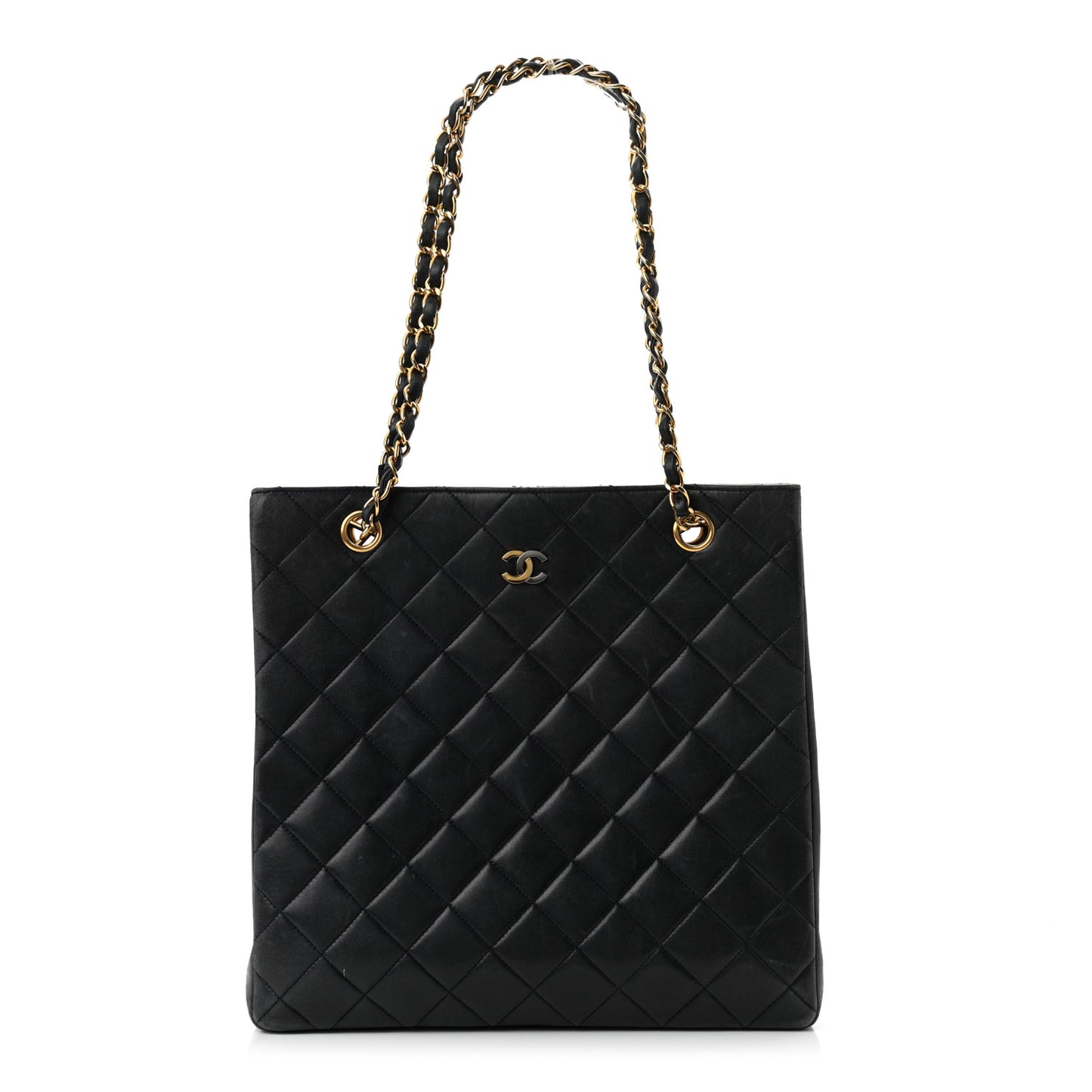 Lambskin Quilted Shopping Tote Black