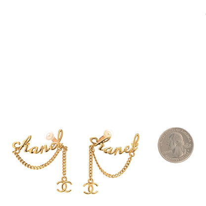 Chanel CC Logo Chain Earrings Gold 2 of 4
