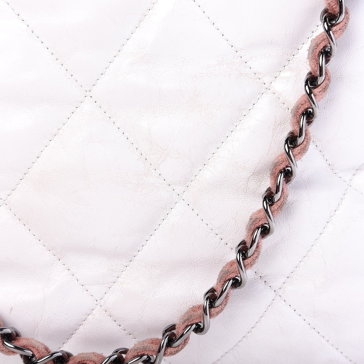 Glazed Calfskin Suede Quilted Portobello Tote White Pink