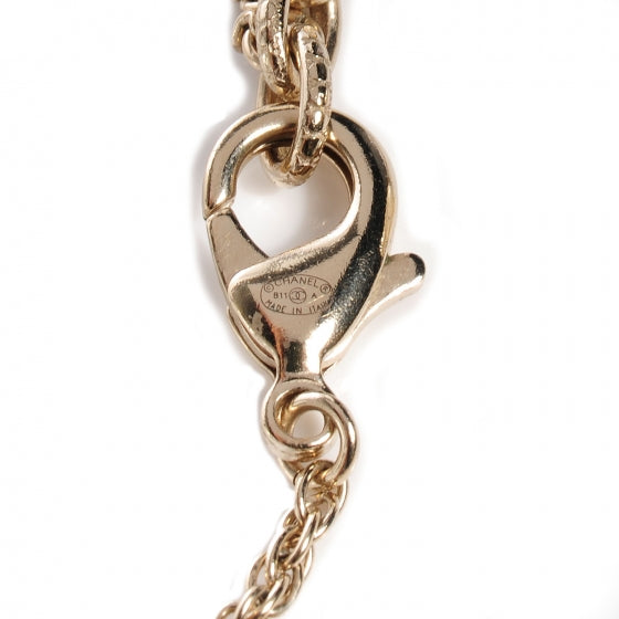 Crystal Pearl Enamel Camellia CC Long Necklace Gold
