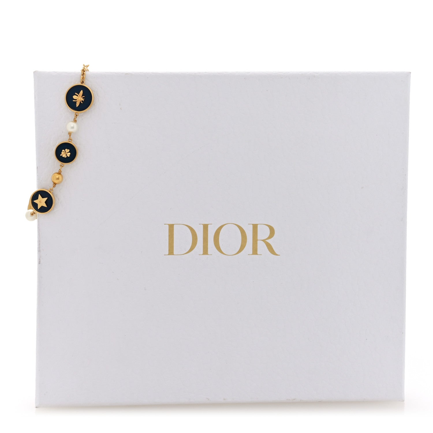 Christian Dior Metal Resin Pearl D-Luck Bracelet Gold Navy 1759361