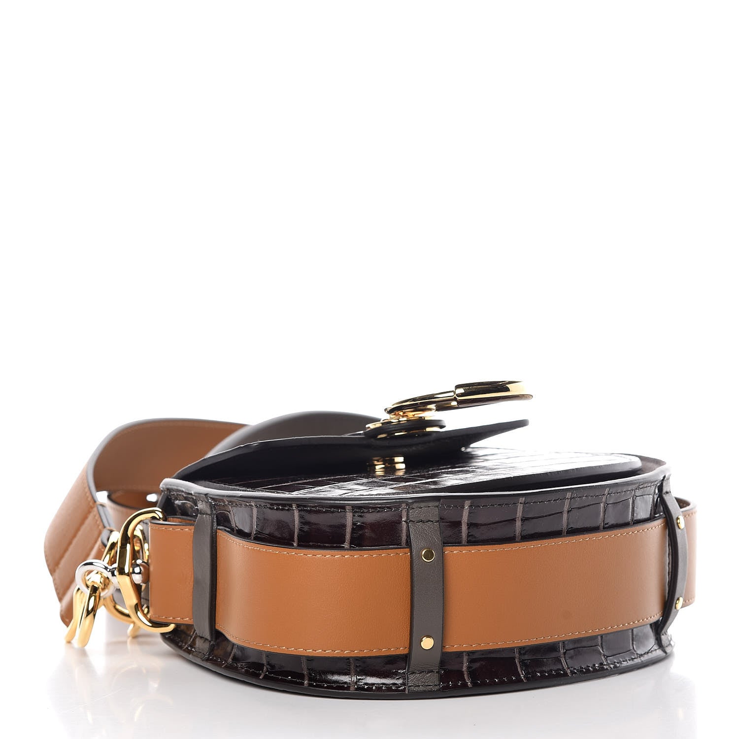 Chloe Calfskin Crocodile Embossed Small Tess Bag Profound Brown 4 of 7