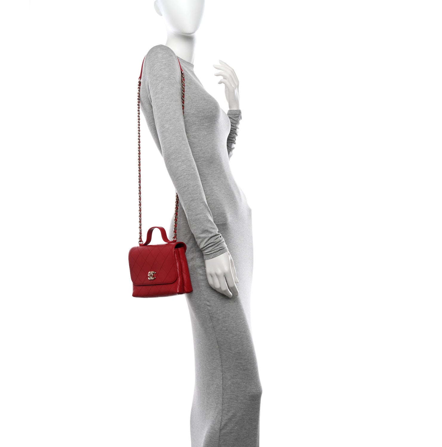 Chanel Calfskin Quilted Small Double Pocket Top Handle Flap Red 2 of 12