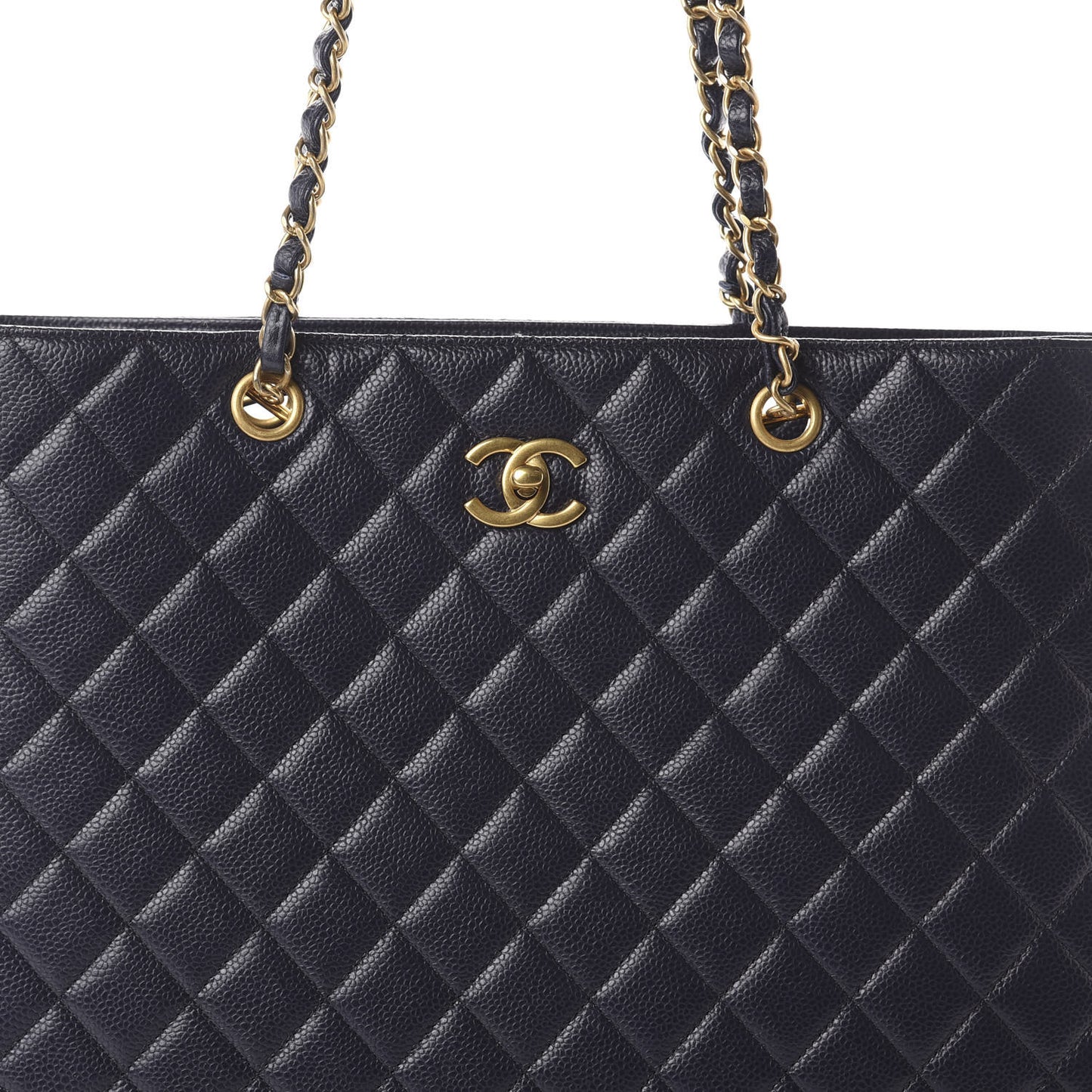 Caviar Quilted Large CC Shopping Tote Navy