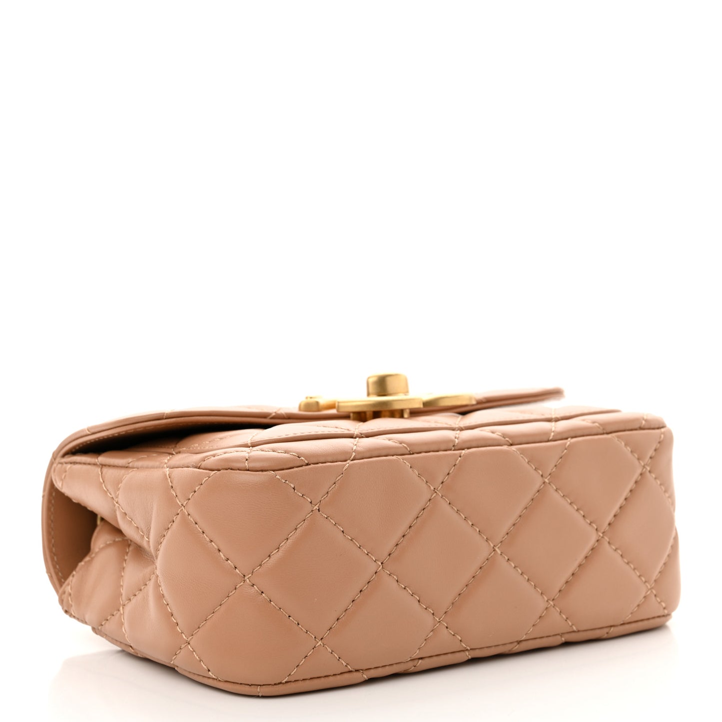 Shiny Lambskin Quilted Mini Maxi CC Flap Beige