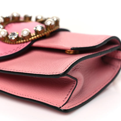 Miu Miu Goatskin Madras Soft Calfskin Crystal Pearl Embellished Shoulder Bag Rosa 9 of 10