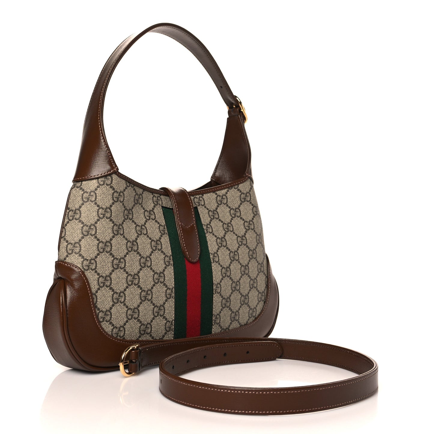 GG Supreme Monogram Azalea Calfskin Web Small Jackie 1961 Hobo Beige Ebony Brown Sugar