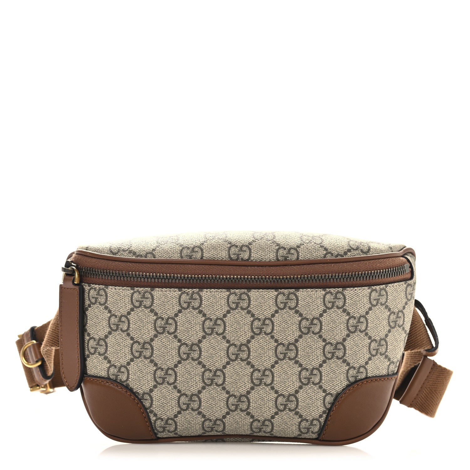 Gucci GG Supreme Monogram Emblem Calfskin Small Belt Bag Beige Dark Brown 1 of 12