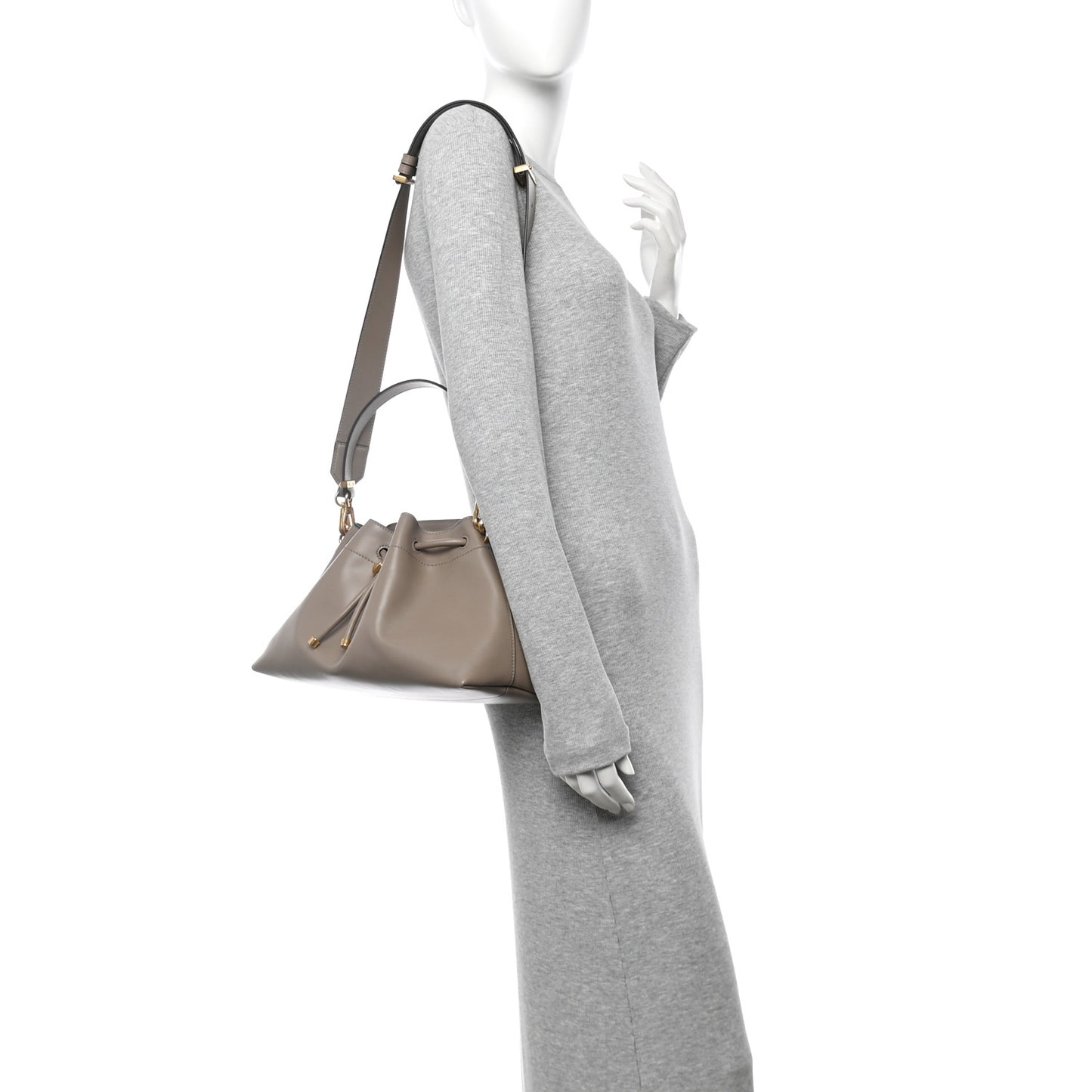 Smooth Shiny Calfskin Cinch M Bucket Bag Taupe