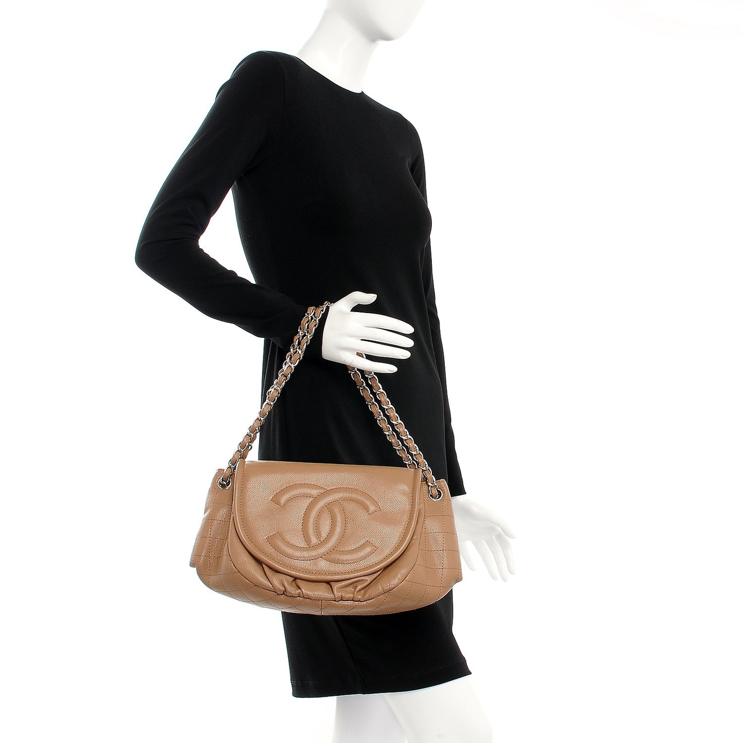 Caviar Half Moon Large Flap Dark Beige