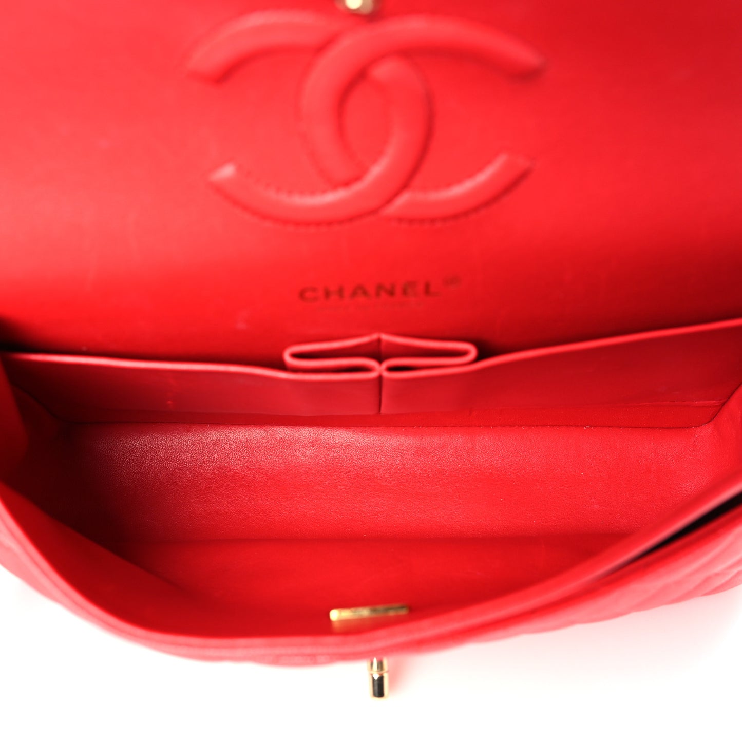 Caviar Quilted Medium Double Flap Red
