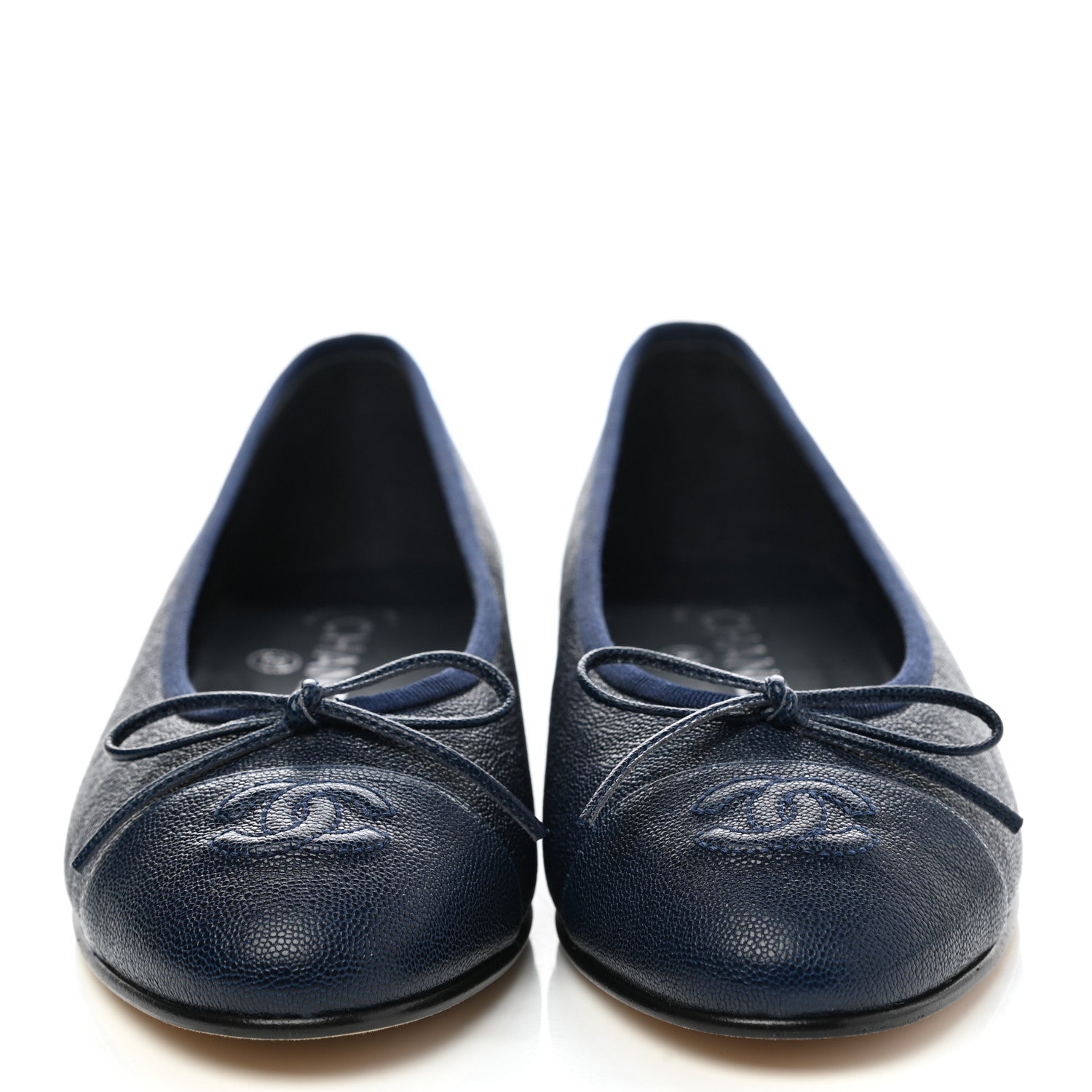 Chanel Caviar CC Cap Toe Ballerina Flats 36.5 Navy Blue 2 of 8