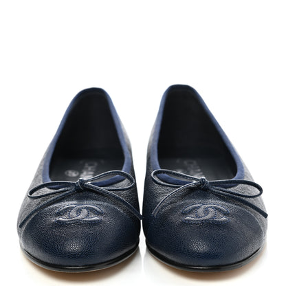 Chanel Caviar CC Cap Toe Ballerina Flats 36.5 Navy Blue 2 of 8