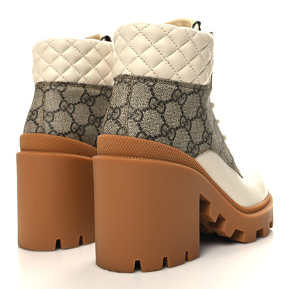 Gucci Calfskin GG Supreme Monogram Nappa Quilted Lace Up Ankle Boots 36 Mystic White Beige 5 of 9