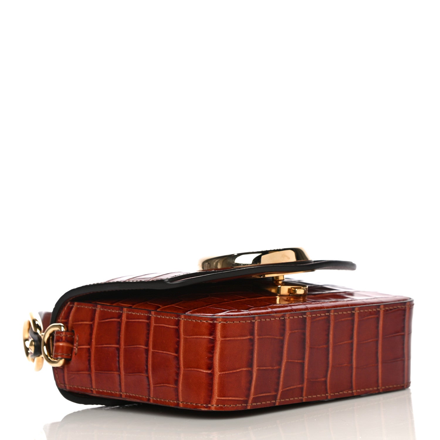 Chloe Calfskin Crocodile Embossed Mini C Double Carry Chestnut Brown 4 of 15