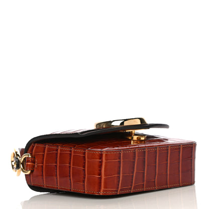 Chloe Calfskin Crocodile Embossed Mini C Double Carry Chestnut Brown 4 of 15