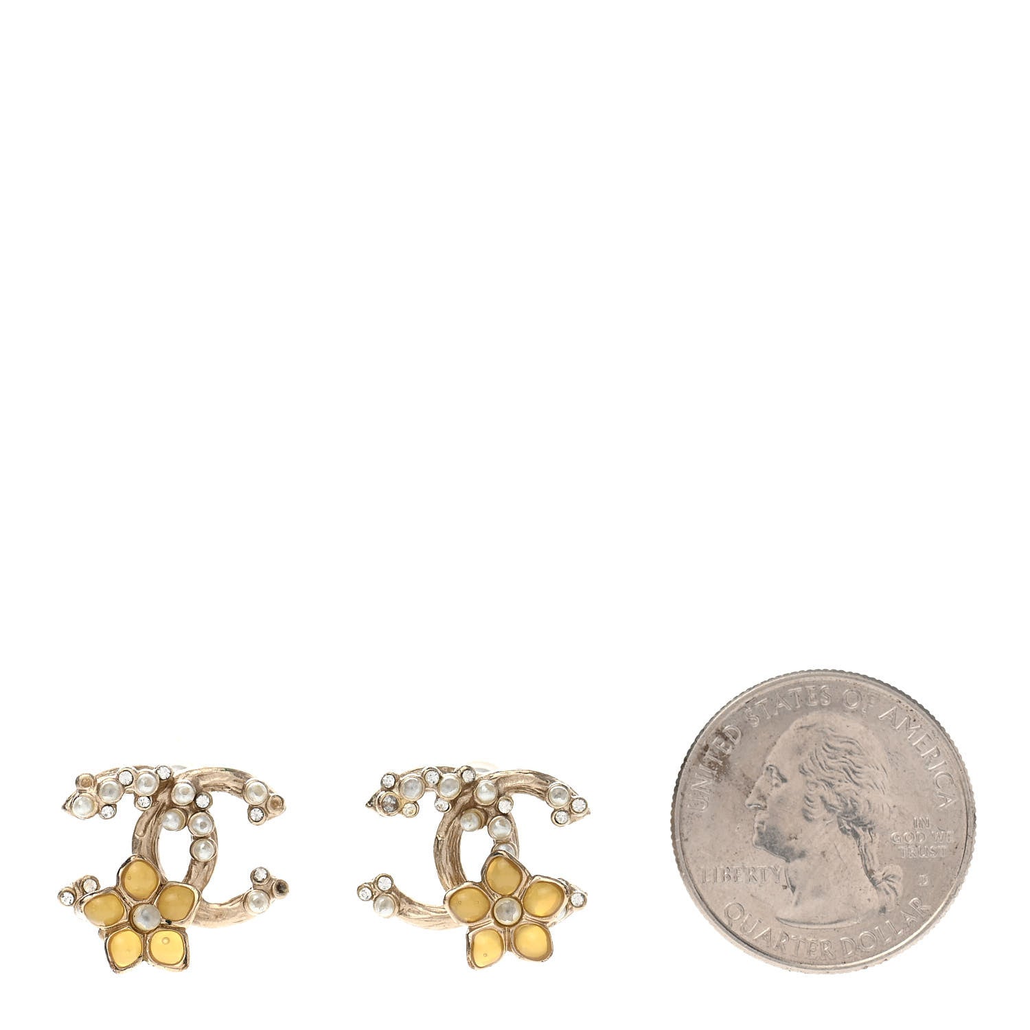 Chanel Pearl Camellia CC Earrings Gold 2 of 5